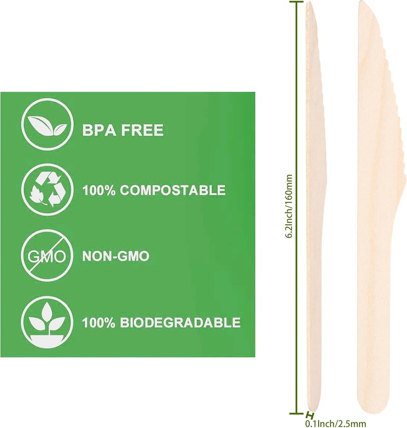 ANTETOK Disposable Wood Cutlery Knives - 100 Pack Wooden Knives Disposable,Biodegradable and Earth Friendly, 6.3 Inch Length Wood Knives, Knives6.3inch-100pcs - Image 2
